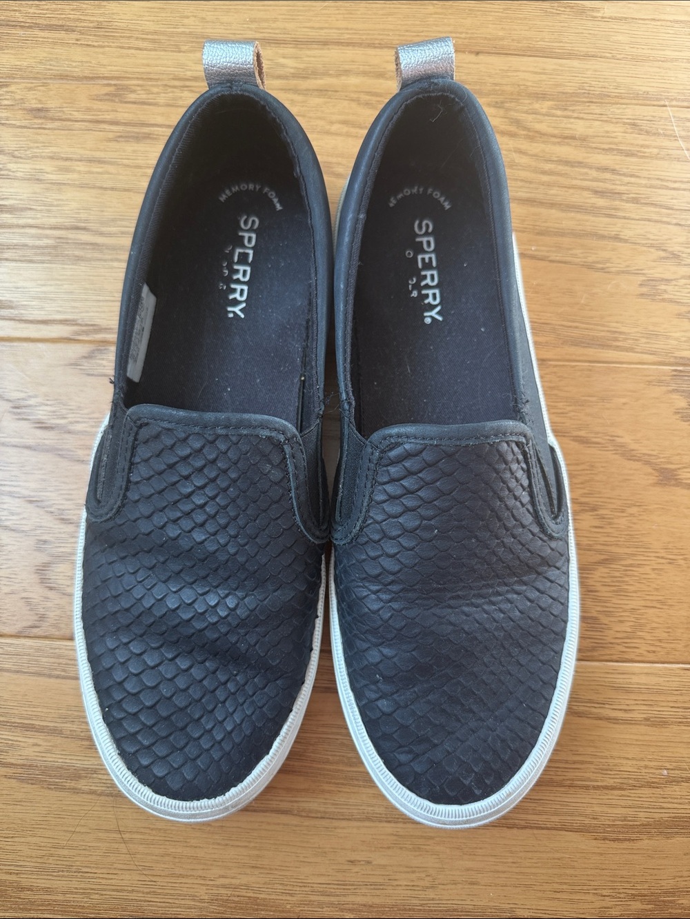 Sperry Women's Black Textured Slip-On Flats, Size 8.5